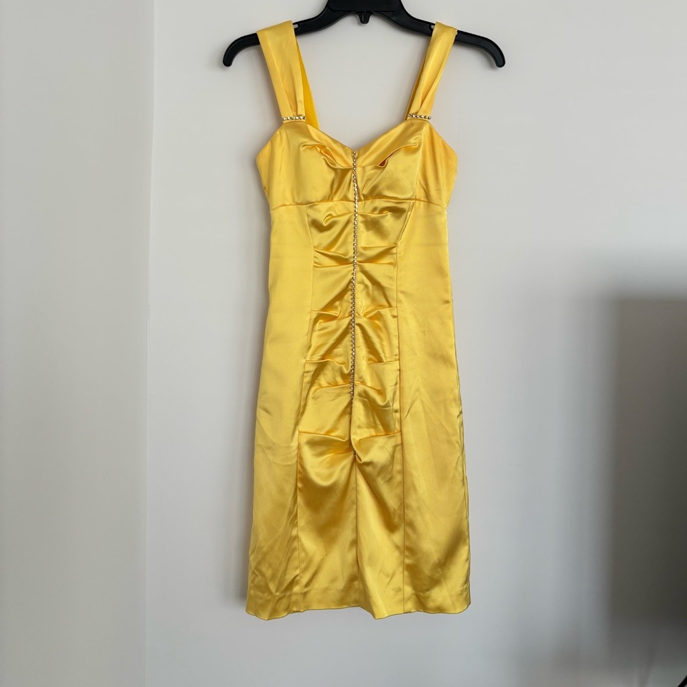 Cache Yellow Satin Prom Dress